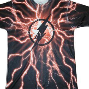 DC Comics The Flash Bolt T-Shirt Mens MED Lightning AOP All Over Black Red